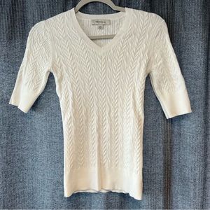 Merona Women’s Lightweight, Cable-knit, 3/4 Sleeve, V-neck Sweater, Cream, XS